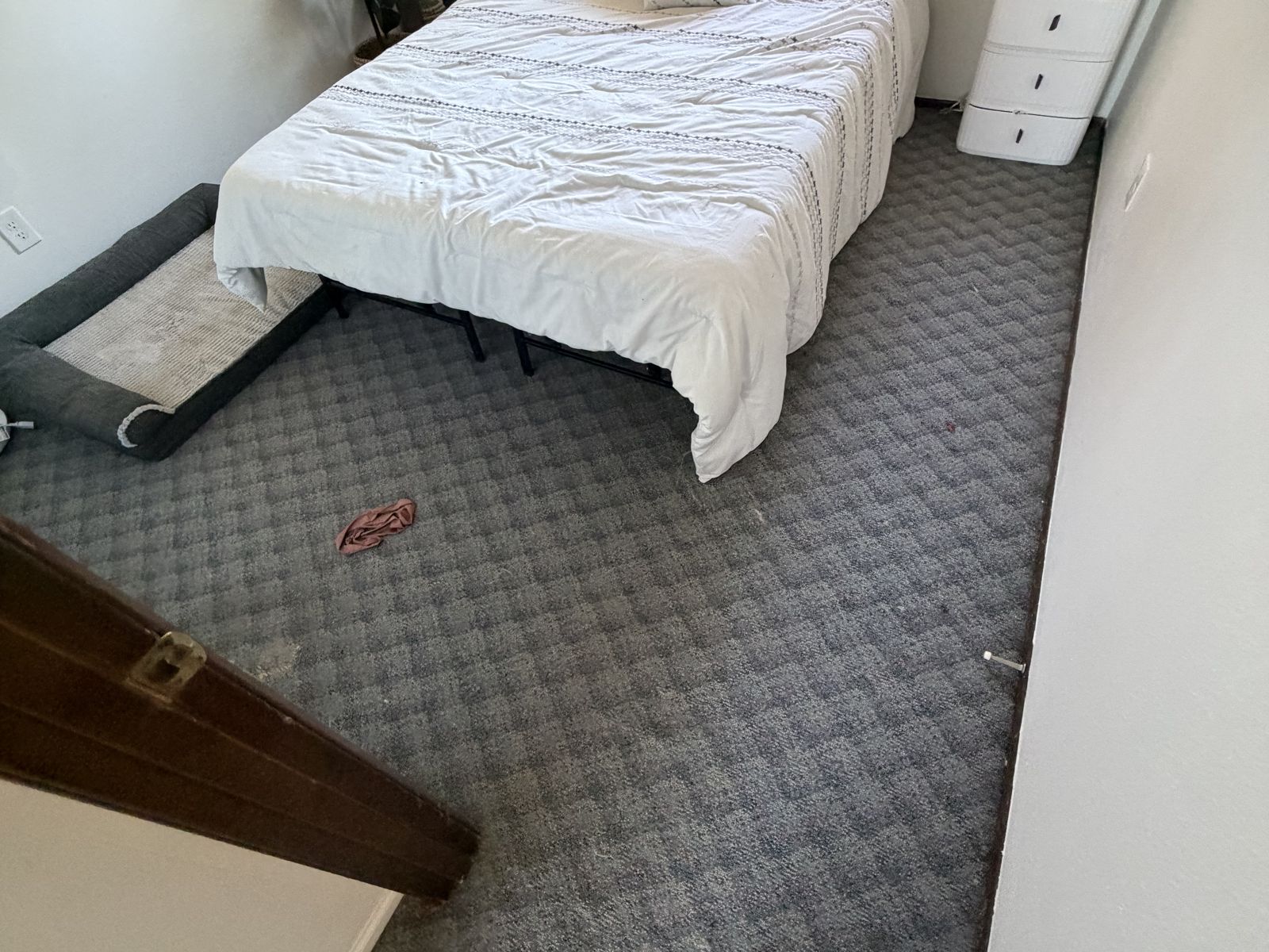 Worn carpet, bedroom — before — Forest Grove, OR
